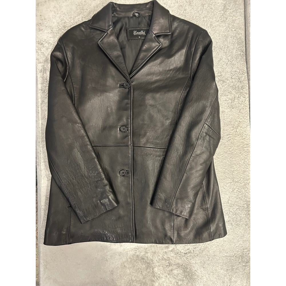 Excelled Collection Womens Black Leather Blazer Jacket Coat 3 Button Size XL RS - Picture 2 of 10